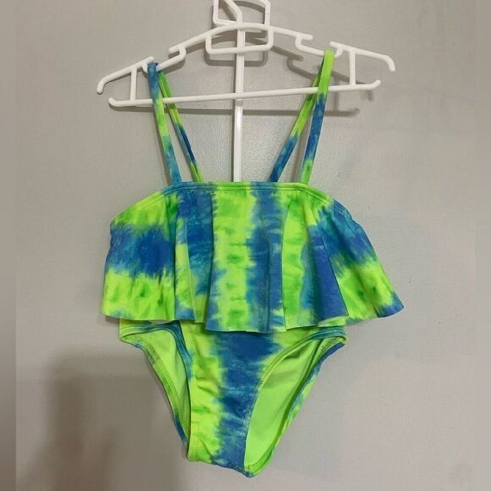 Girls cat and jack blue and green tie dye 2 piece bathing suit size small 6-7